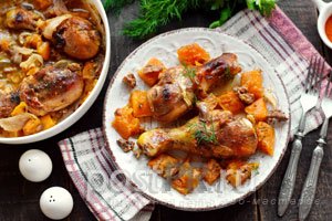 Рецепт, как приготовить курицу с тыквой в духовке 
